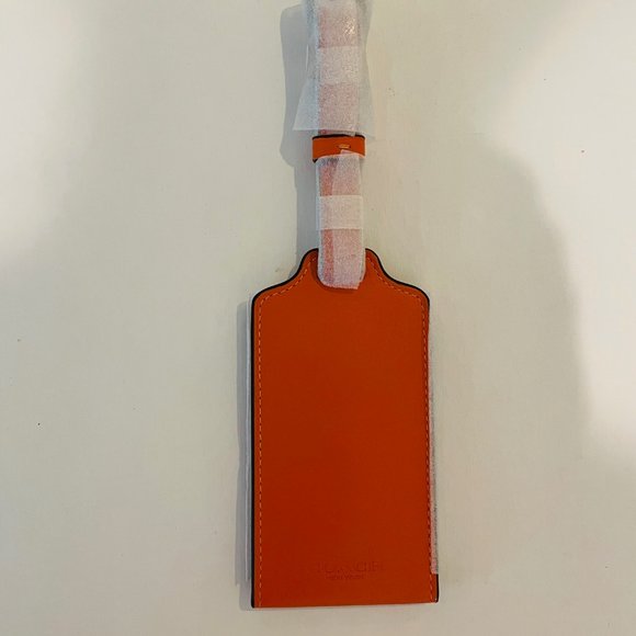 COACH LARGE LUGGAGE TAG IN LEATHER bright orange, plastic id window - Picture 2 of 16